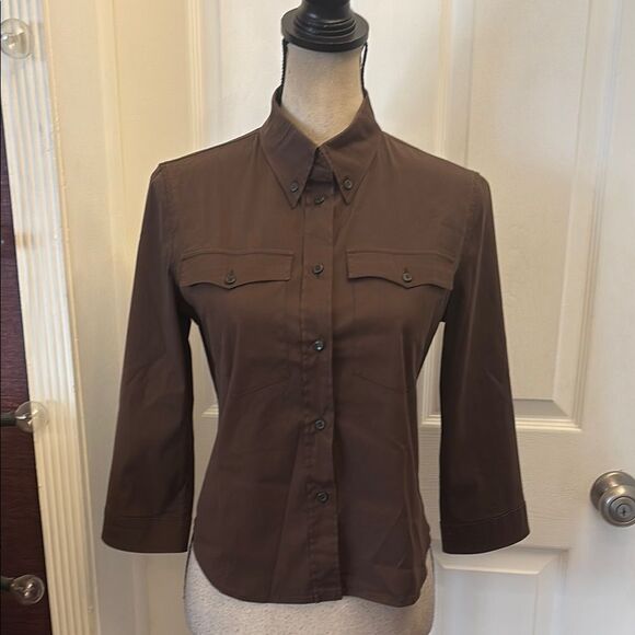 Prada brown Fitted Button Down Shirt with Notched Collar and 3/4 Sleeves - Picture 1 of 6